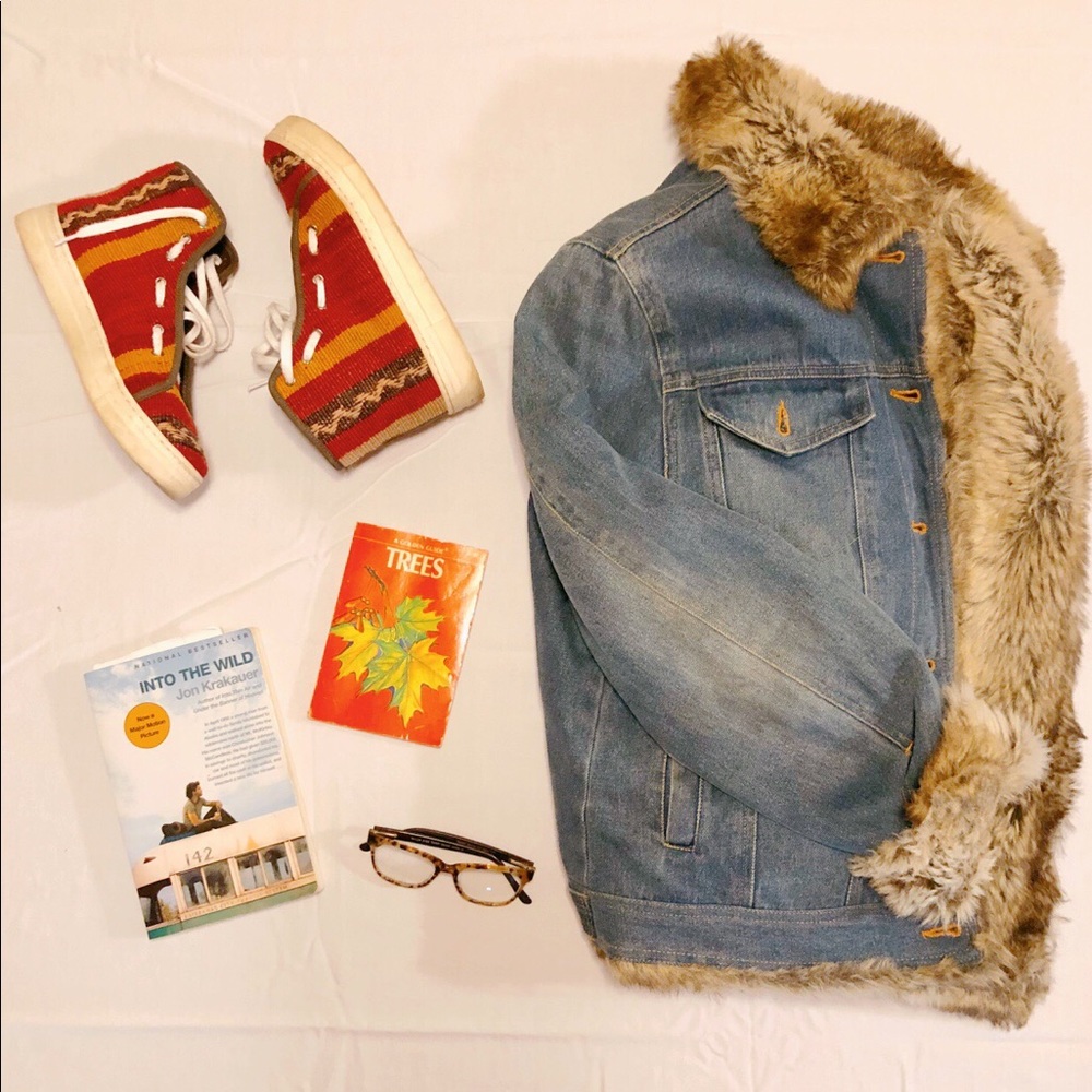 Faux fur-lined denim jacket
